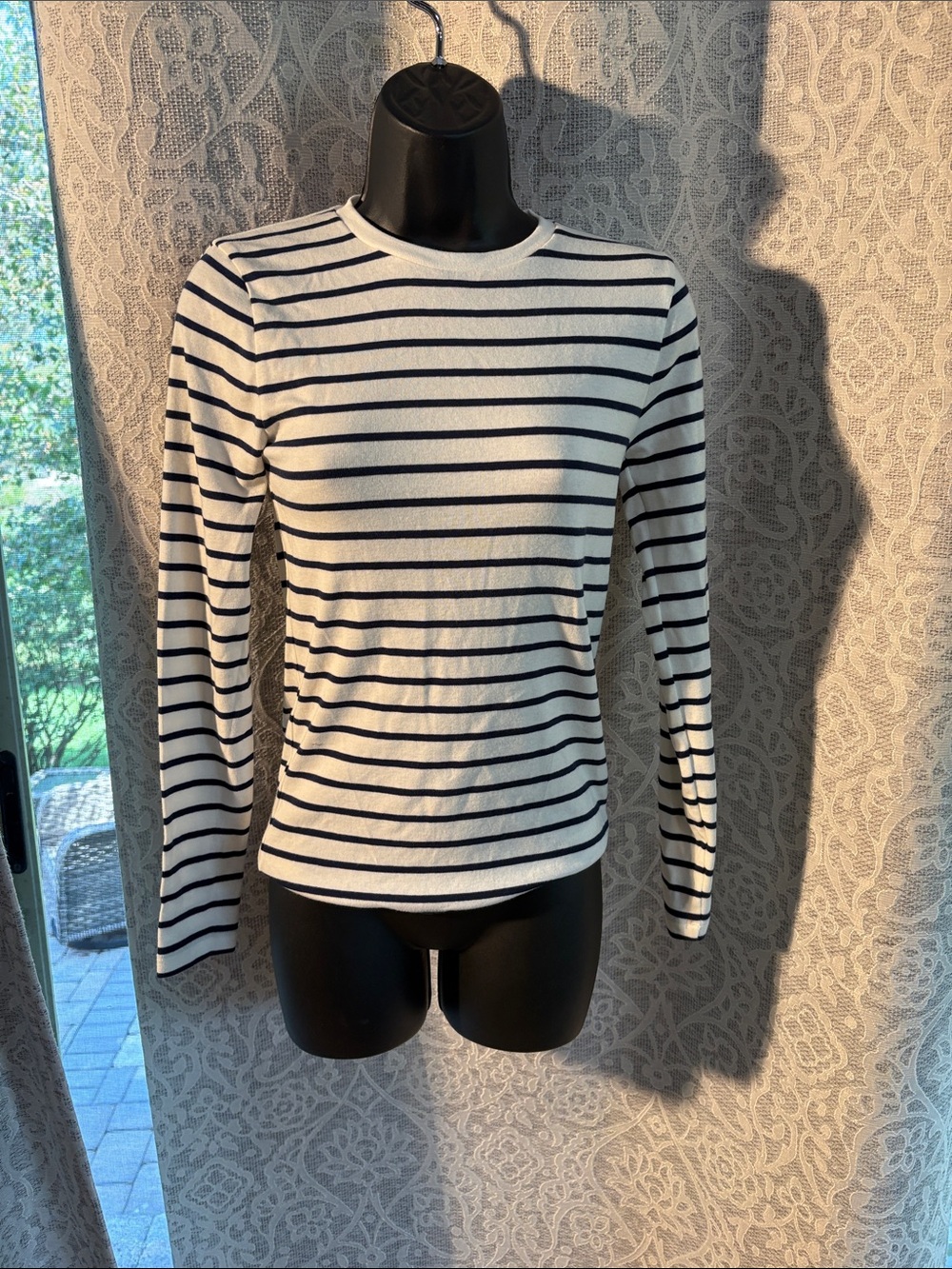 J Crew XS Striped Long-Sleeve Crewneck Top - White & blue - NWT